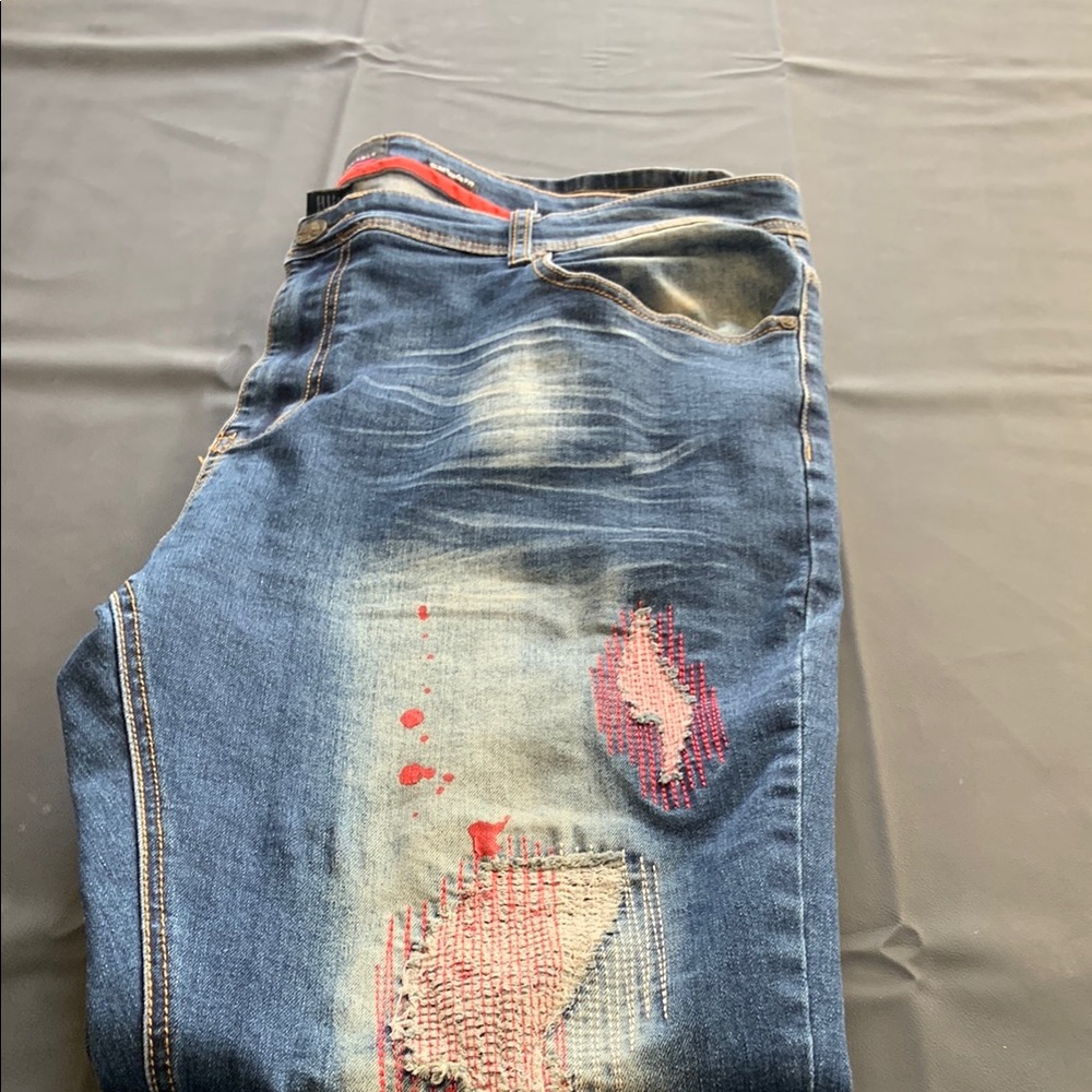 Switch Remarkable Distressed Patch Jeans 42x34 Me… - image 10